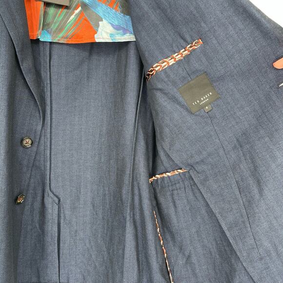 Ted Baker Balrhot Linen Herringbone Suit Jacket Navy Size 6 US 2XL - Picture 7 of 9